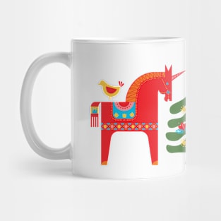 Folk Story in Bright Blue + Red Mug